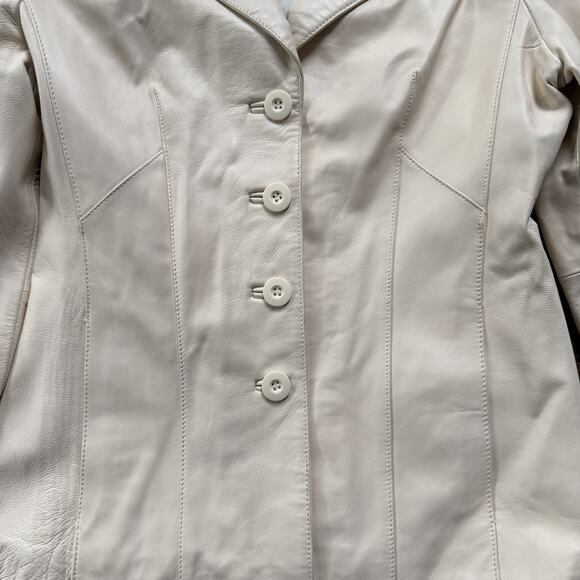 Vintage Wilsons Leather Jacket Genuine Cream Blazer Style Button Front Sz M - Picture 5 of 11